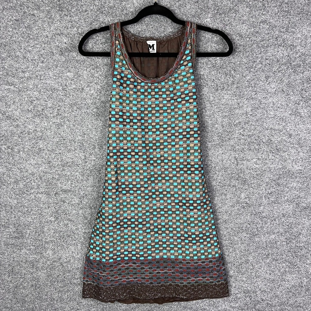 Missoni Dress Knit Sleeveless Mini Brown Blue Beige Geometric Made in Italy 4